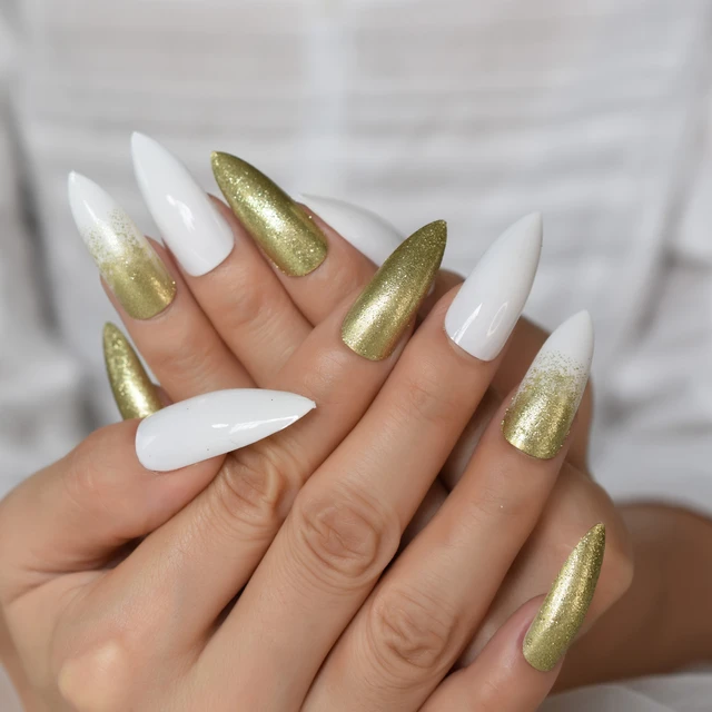 gold-and-white-stiletto-nails