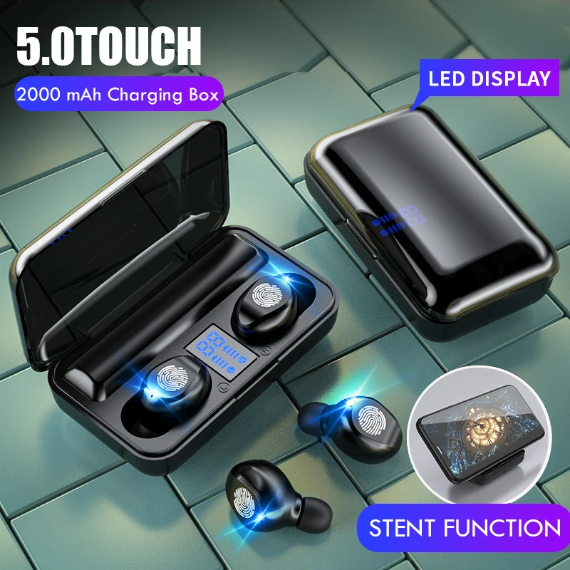 

BT5.0 Sport Bluetooth Earphones F9-D LED Display Smart Touch TWS In-ear Earbuds with Charging Box