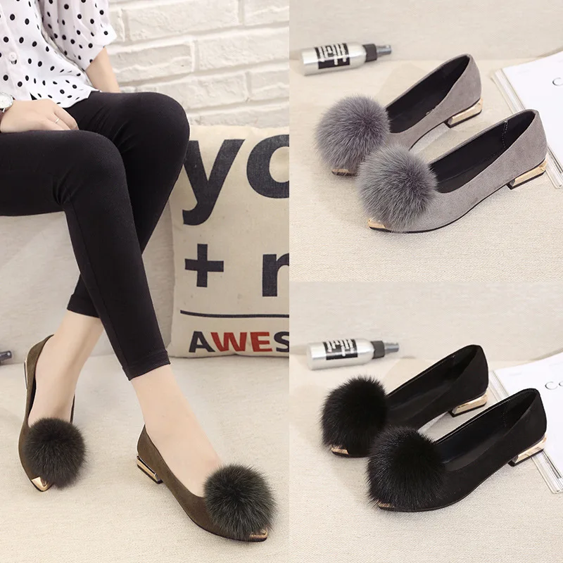 

Pointed Toe Solid Basic Slip-On Pumps for Women With Shallow Low Heel Ladies Pumps Casual Metal Decoration Single Shoes