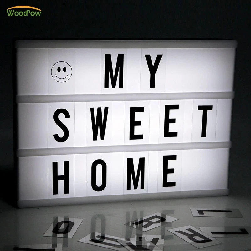 WoodPow A4 A5 A6 Size LED Combination Night Light Box Night Lamp DIY Letters Cards USB Port Battery Powered Cinema Lightbox
