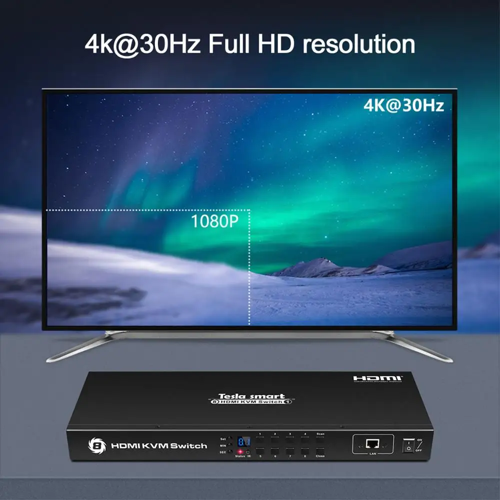 Tesla smart KVM USB HDMI переключатель 8 портов коммутатор Поддержка 3840*2160/4 K 2 шт стойки уши