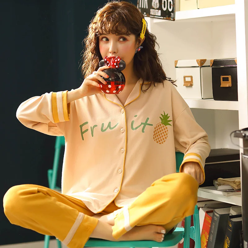 

Autumn Winter Warm Comfortable Pajama M-3XL Women Plus Size Sleepwear Set Simple Cotton Women's Set Cardigan Button Pyjamas