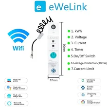 Disjoncteur intelligent WIFI Rail Din 1P, consommation d'énergie, kWh, minuterie, commutateur, voltmètre relais pour maison intelligente
