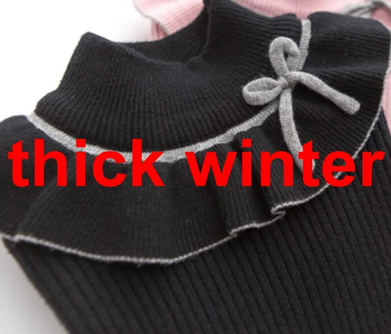 Весенне-осенне-зимняя одежда для детей от 3 до 11 лет пуловер для девочек, свитер детский вязаный свитер с высоким воротником и длинными рукавами, топы - Цвет: black thick