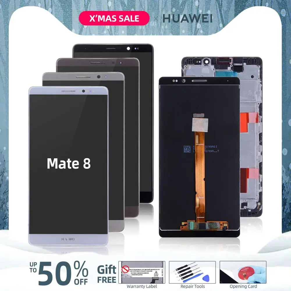 Дисплей для HUAWEI Mate 8 LCD в сборе с тачскрином на рамке 6.0'' черный белый золото кофе мокко
