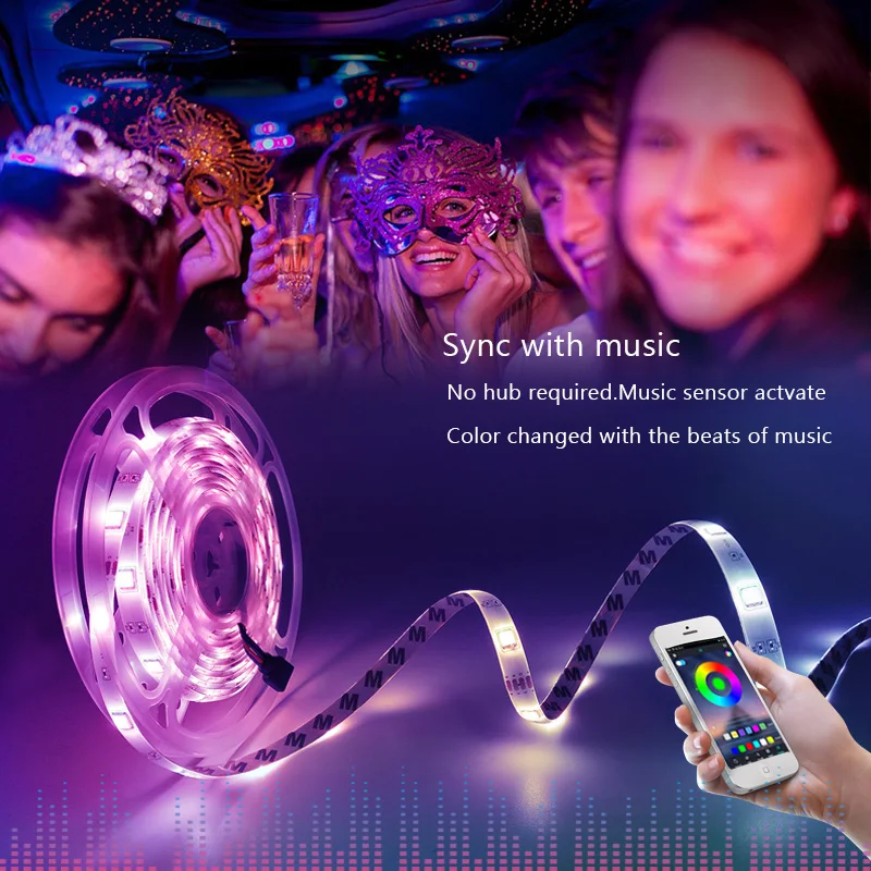 LED Music Strip Light RGB Set 5050 2835 LED Tape Music LED Stripe Sound Sensor 20Key Controller RGB Strip Backlight Ribbon (8)