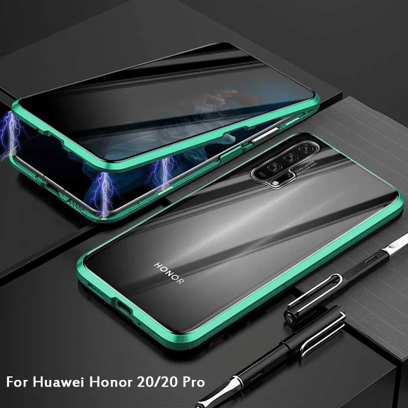 Прочный Магнитный чехол для Huawei Honor 20 + защита конфиденциальности стеклянный с