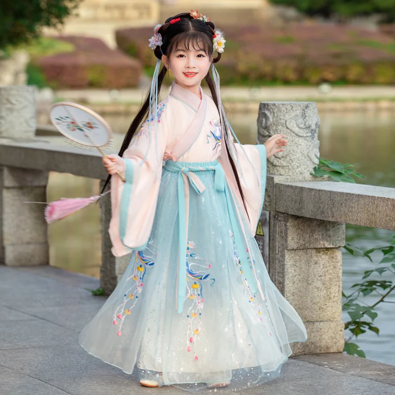 

Children Fairy Cosplay Traditional Dresses Floral Embroidery Hanfu Chinese Style Ancient Performance Clothing Kids