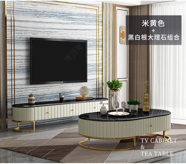 tea table bluek/white Living Room TV monitor stand mueble marble leather oval edge cabinet +tv stand table+Coffee centro Table