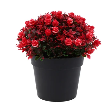 

Fake Flowers Plant with Pot Artificial Plant Bonsai Simulation Plastic Red Flowers Potted Ornament for Home Garden Decoration