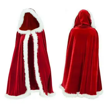 

1.2M Xmas Christmas Adult Ladies Women Warm Velvet Hooded Cloak Cape Mrs Santa Claus Fancy Dress Party Costume