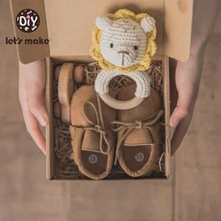 Let's Make – ensemble de jouets de bain pour bébé, couverture en coton de couleur unie, brosse jalons, Bracelet hochet, cadeaux de bain pour enfants, 4 pièces/ensemble 