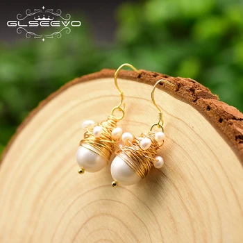 

GLSEEVO Original Design Natural Fresh Water Pearl Drop Earrings For Women Fashion Jewelry Boucles D Oreille Femme GE0743