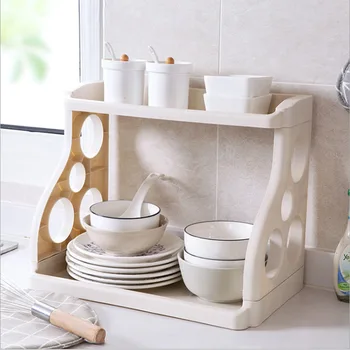 

Multi-function Double-layer Storage Holder Seasoning Jar Placement Rack Countertop Bathroom Kitchen Organizer Storage Racks