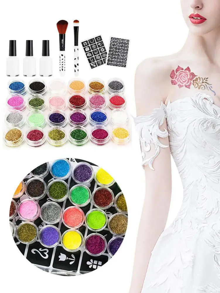 Diamond Glitter Tattoo Set Semi-permanent Simple Tattoo Template Send Template Set Body Painting Art For Kids Teenagers Adult
