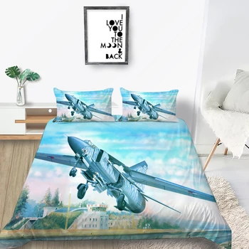 

Blue Airplane Bedding Set Single Cool Fashionable 3D Duvet Cover King Queen Twin Full Single Double Unique Design Bed Set