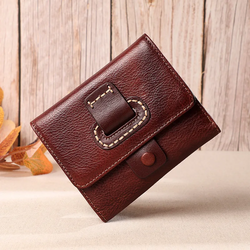 

Handmade Wallet Women's Short Genuine Leather Three Fold Verticle First Layer Cow Leather Wallet Large Capacity 2019 New Style R