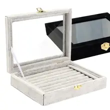 Pendiente de madera de terciopelo, caja para anillos, caja para joyería, caja para almacenamiento, organizador para presentación de joyas