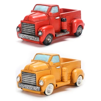 

2pcs Retro Truck Cars Small Potted Plant Desktop Truck Cars Ceramics Flower Pots Decoration - Yellow & Red