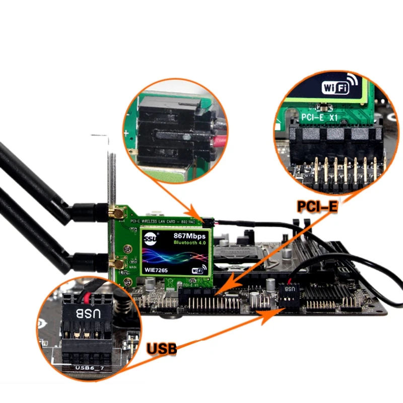 Bluetooth WiFi Card AC 1000Mbps 7265 Wireless WiFi PCIe Network Adapter Card 5GHz/2.4GHz Dual Band PCI Express Network Card
