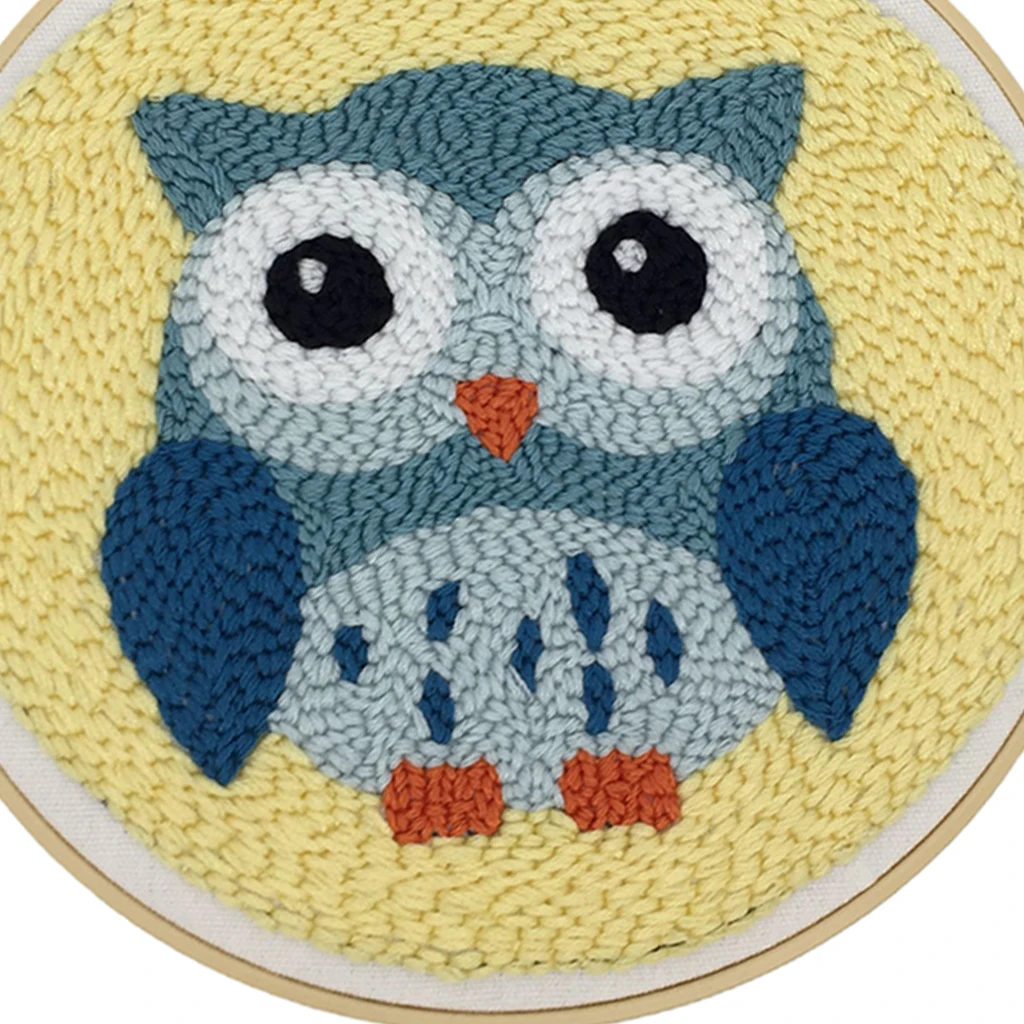 1 Set Cartoon Animal Punch Needle Embroidery Kits Punch Needle Pen Soft Yarn for Beginner Cross Stitch Kit