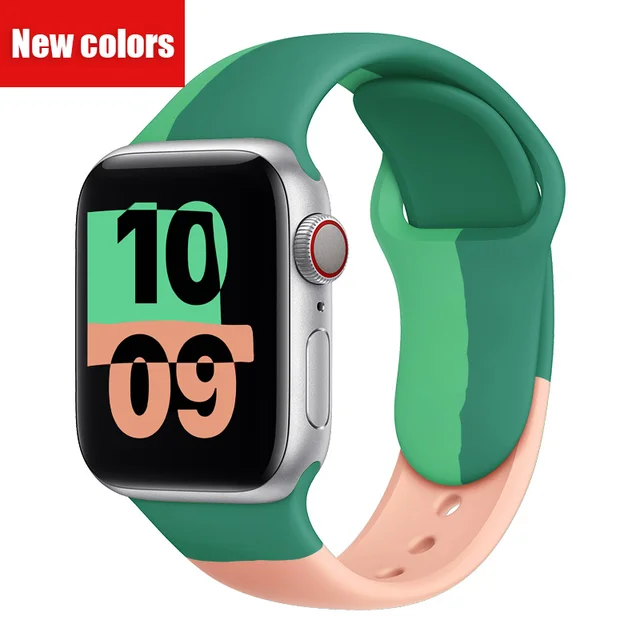 Soft Silicone Black Unity  Band for Apple Watch Series 6 5 4 3 2 SE 38MM 42MM Rubber Watchband Strap for iWatch 6/5 40MM 44MM with green powder 4