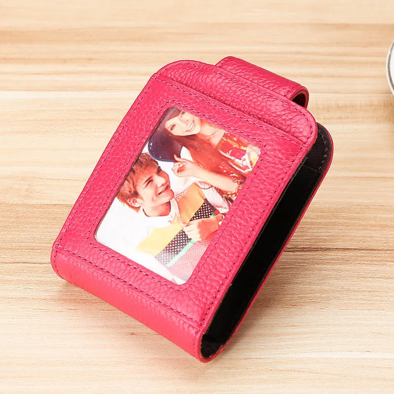 Роскошные модные держатели для кредитных карт из натуральной кожи RFID кошельки для карт для мужчин и женщин Чехол для карт и удостоверений личности мужской держатель для визиток - Цвет: Rose Red 1