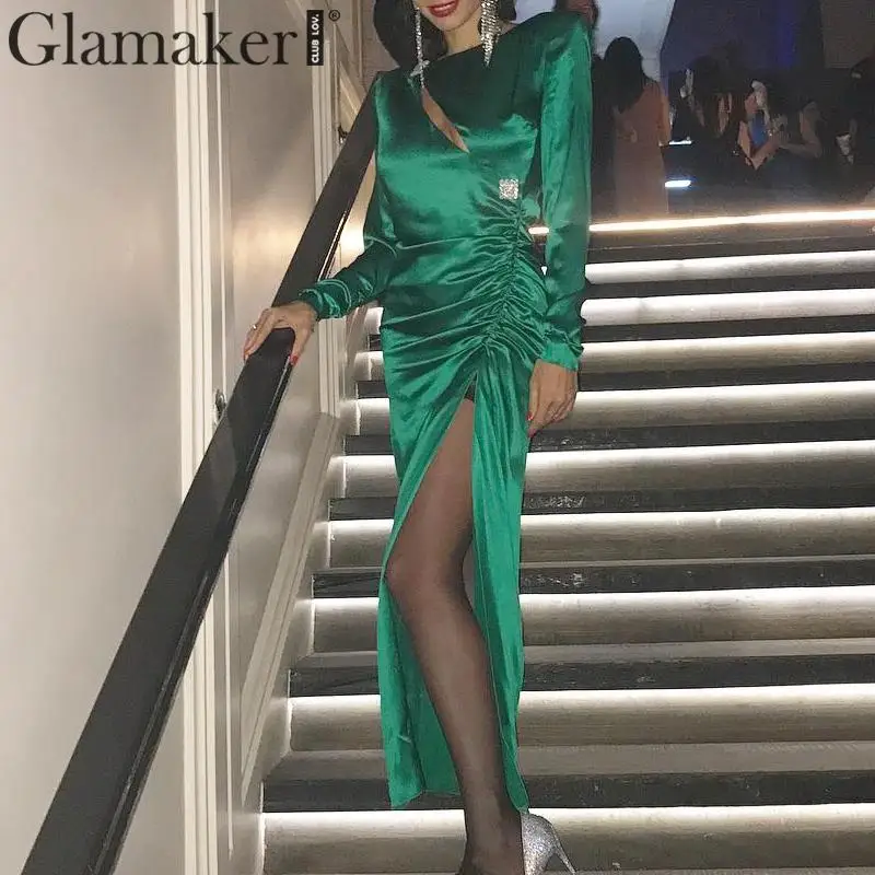 Glamaker/зеленые вечерние платья макси с длинным рукавом для девочек весеннее