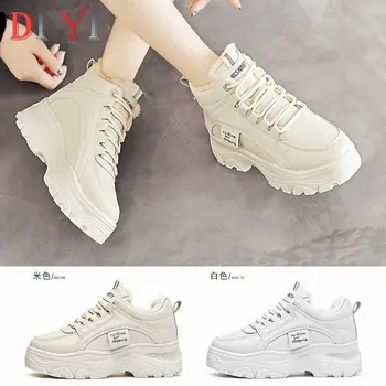 

Winter Casual Women Shoes Chunky Women's Sneakers with Plush Fur Warm Woman Shoes for Women Lacing High Platform Shoes 2020 E01