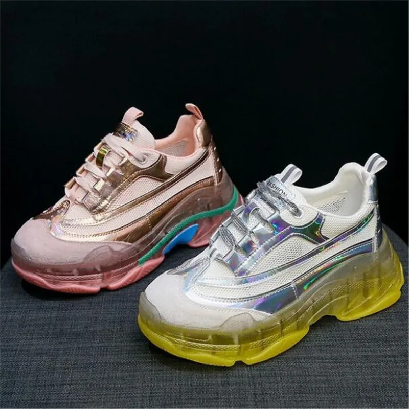 

DIWEINI 2019 Women's Chunky Sneakers Mesh Women Platform Shoes Lace Up Sequins Vulcanize Shoes Womens Trainers Dad Shoes D918