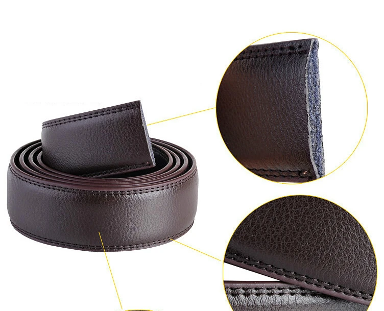Men's Plus Size Belt Cowhide Leather 150cm Strip Automatic PU Waistband No Buckle 3.5CM Men Jeans Belts Brown Body Lengthened140