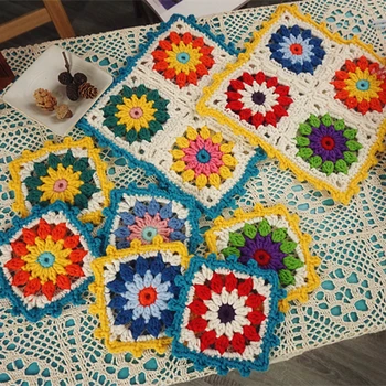 

Handmade Crochet Doilies Cup Mat Table Square Coaster Coffee Pads Accessories Clothes Patch 8pcs/set