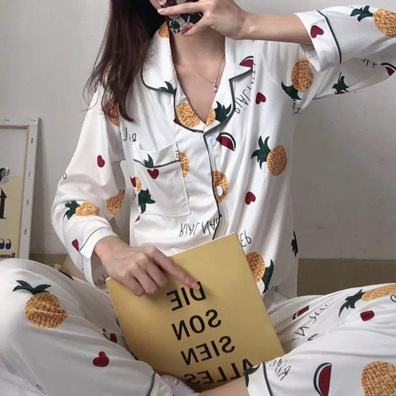 Новинка Осенний женский пижамный комплект модная Пижама с милым принтом женская