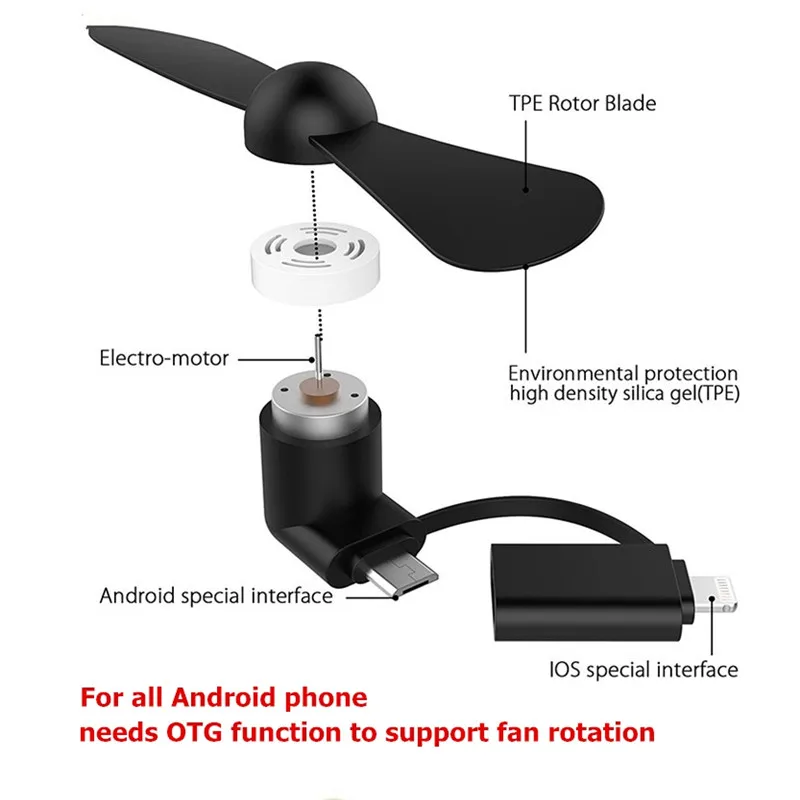2 IN 1 Travel Portable Cell Phone Mini Fan Cooling Cooler For Micro USB C For iPhone 5 6 6S 7 Plus 8 X for Android Not Type-c
