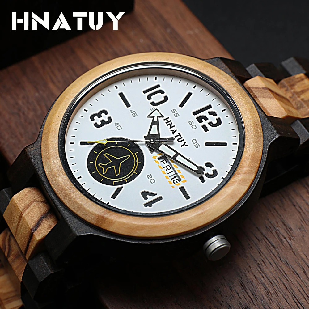 

Hnatuy Men's Watches Wooden Watch Male Sport Fashion & Casual Quartz Watch Luxury Stylish With Wooden Box reloj hombre 2020