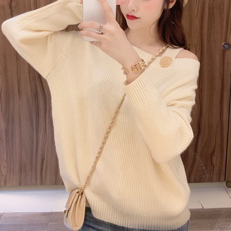 

Irregular Sweater Pullover Women Solid Fashion Korean Style Knitted Jumper Casual Sweater Top New Arrival Autumn Winter 2020