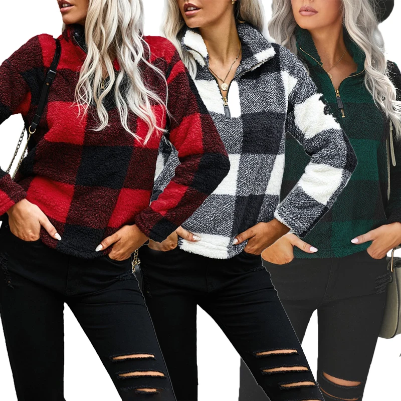 

2021 New Winter High Quality Winter Fashion Long Sleeve Women Quarter Zip Sweatshirt