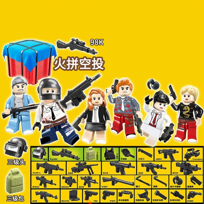 6 шт./лот PUBG Playerunknown's Battlegrounds Airdrop box парашют оружие строительные блоки наборы дети классическая модель игрушки