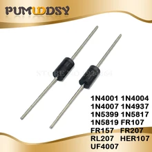 100 шт. диод Шоттки 1N5817 1N5819 1N5399 1N4937 1N4004 1N4001 1N4007 UF4007 HER107 FR207 FR157 FR107 RL207 DO-41