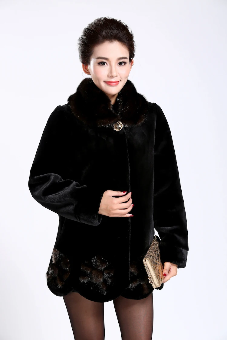 Middle age women clothing winter Vetement imitation fox mink fur coat long sleeve thick Fluffy faux fur jacket coat WR629