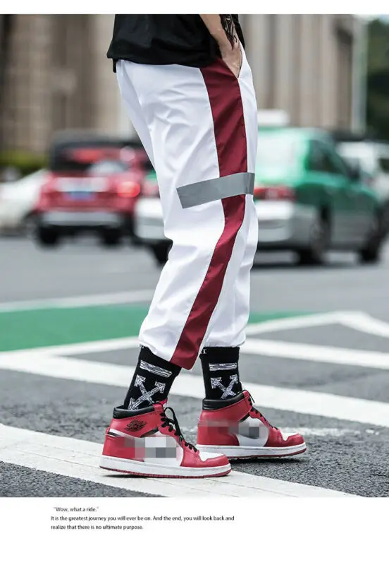 Мужские модные фосфоресцирующие спортивные штаны с боковыми полосками в стиле хип-хоп, спортивные штаны для бега, повседневные штаны с эластичной резинкой на талии