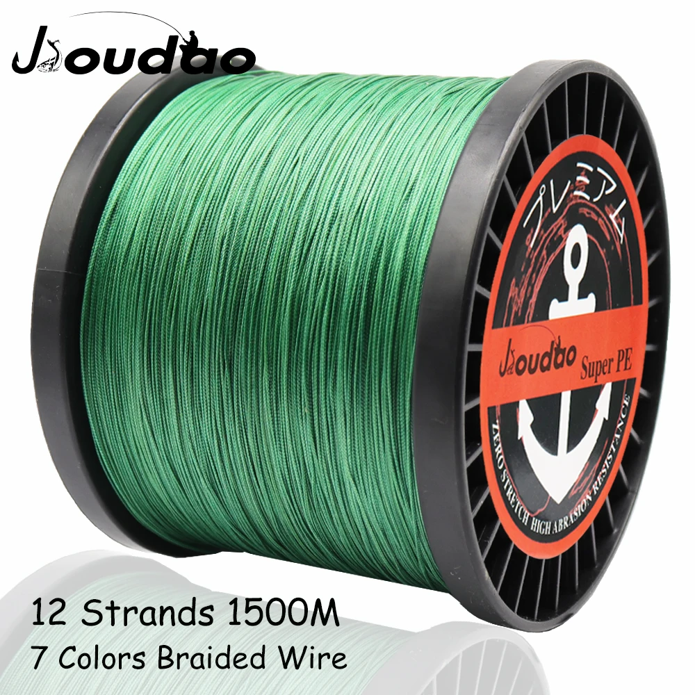 Jioudao 12 Strands 1500M Superior PE Braided Fishing Line Japan Multi Colour Saltwater Fishing Weave Wire 40LB 90LB 120LB 205LB