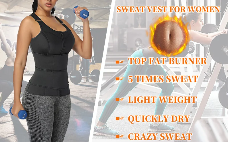 Women Sweat Neoprene Body Shaper Sauna Suit Tank Top Vest with Adjustable Shaper Waist Trainer Corset Belt Slimming Shapewear