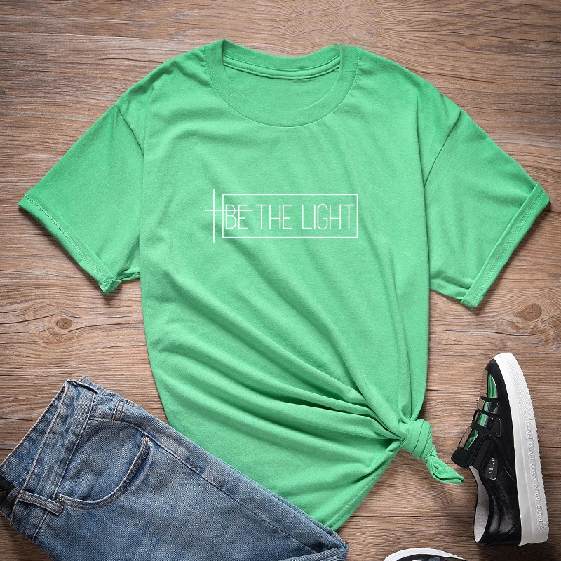 ONSEME Be The Light женская футболка с надписью уличная Эстетическая футболка футболки для феминисток футболки христианская религия футболки Прямая - Цвет: IrishGreen-White