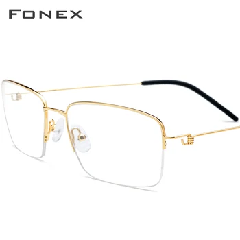 

FONEX Titanium Alloy Prescription Semi Rimless Glasses 2019 Optical Myopia Eyeglasses Frame Men Screwless Korean Eyewear 98623