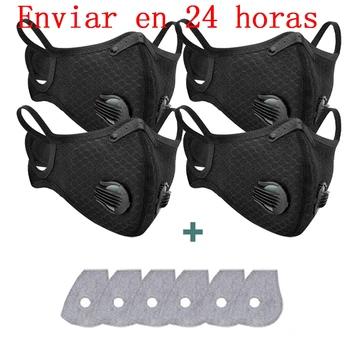 

4PC Activated Carbon Mask Breathing Valves Mask for face women Men with 6 Filters 3D Mouth Cover Mask Anti PM2.5 Dust Face Mask