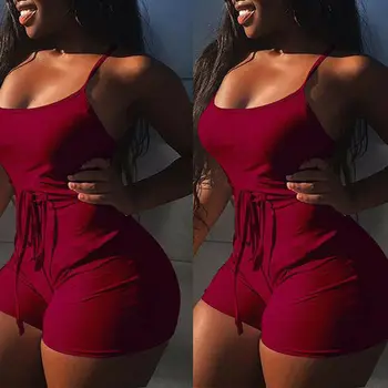 

Hot 2019 New Women Sexy Lace-up Backless Sleeveless Bodycon Slim Fit Combination Summer Clubwear Body Short Playsuits