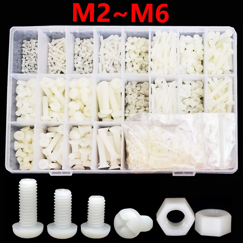 

Plastic Machine screw nut washer box, m2, 5, m3, m4, m5, m6, white, nylon, round screw set Nylon screw classification box