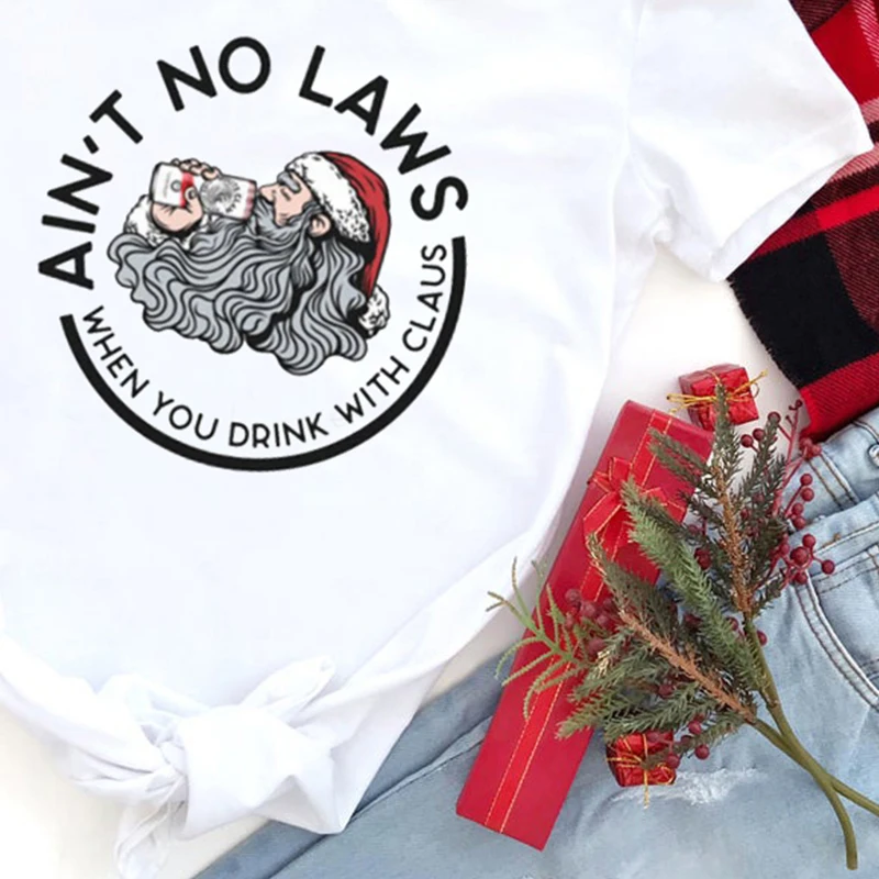Santa Claws Cartoon Womens Shirts Gothic Tops 90s Harajuku Shirt Casual Plus Size Thanksgiving Tee Gothic Aesthetic Top