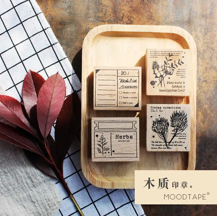 

Vintage cotton/wish list/Herbs/Protea flowers seal stamp Wood and rubber seal Log rubber stamp Decorative dairy book Escolar